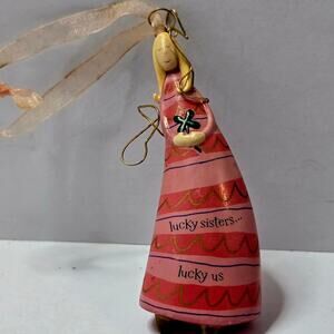 2002 Hallmark Lucky Sisters Lucky Us Angel Christmas Ornament Porcelain Wire